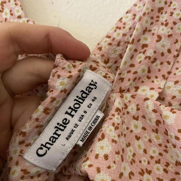 CHARLIE HOLIDAY peach and brown floral midi dress - Picture 6 of 6